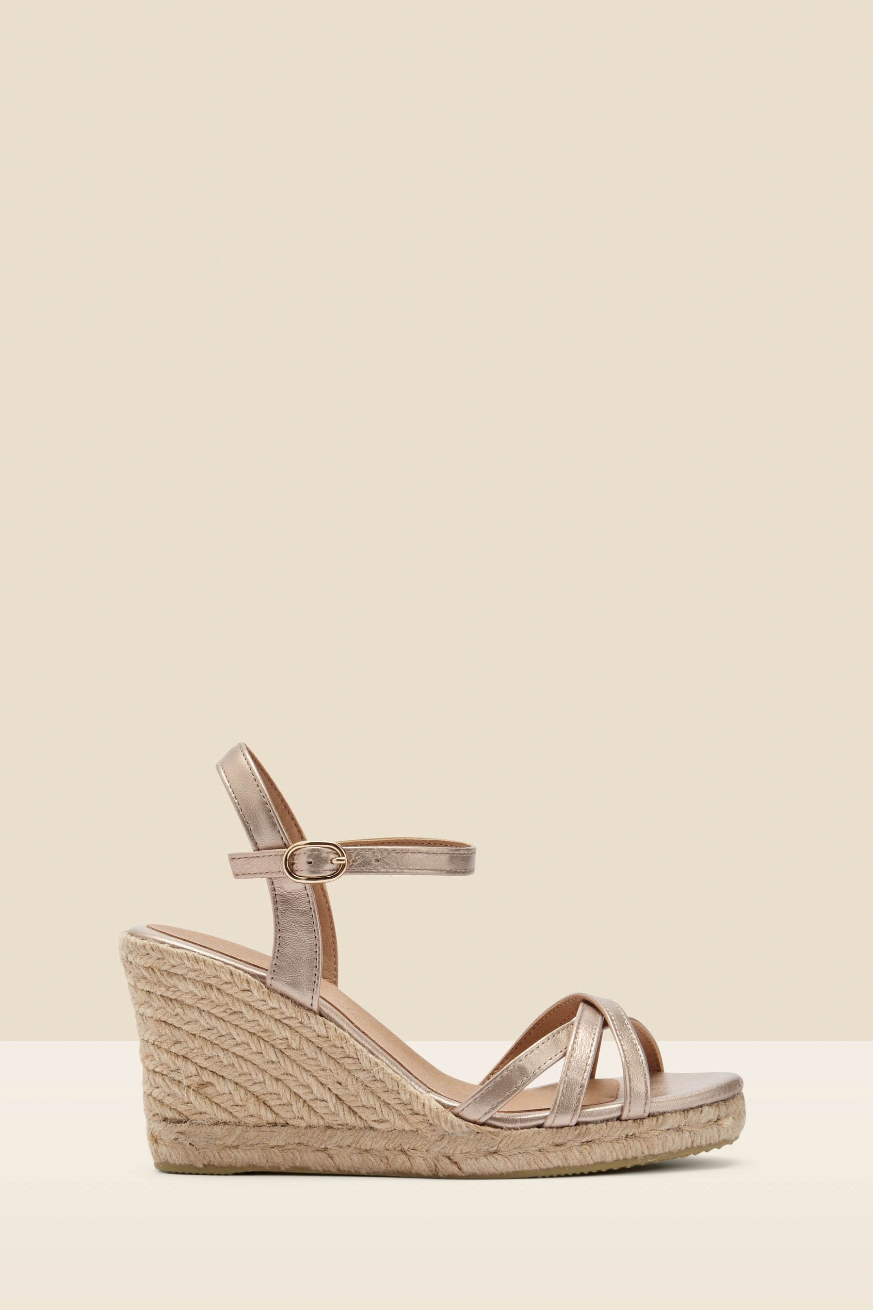 Sosandar Silver Strappy Leather Wedge Espadrilles
