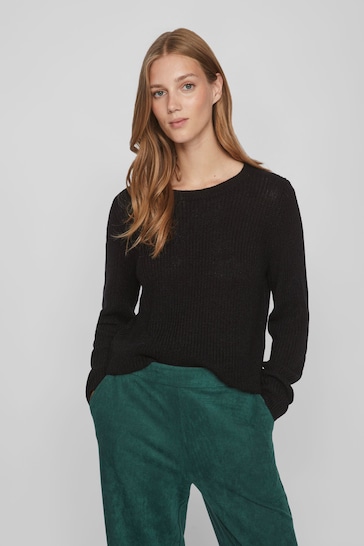 VILA Black Round Neck Cosy Knitted Jumper