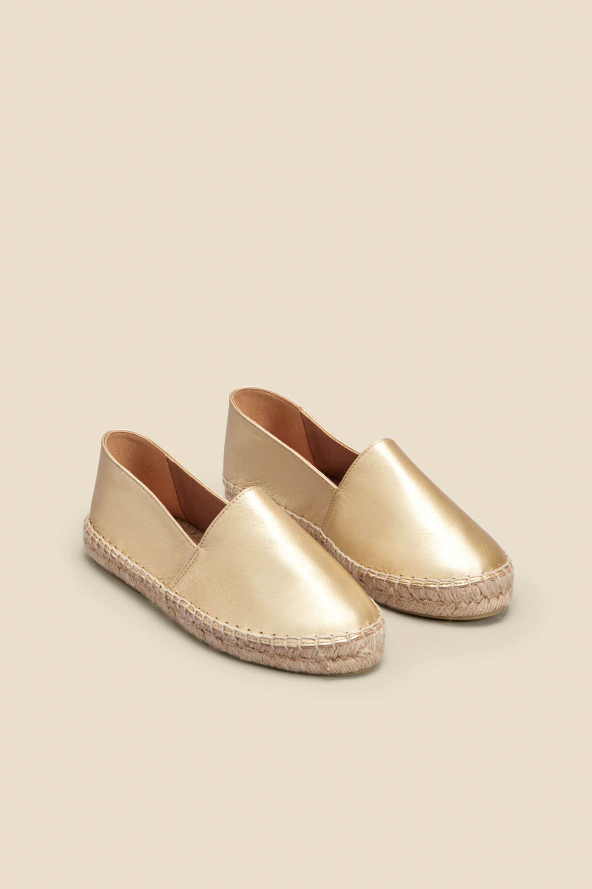 Sosandar Gold Flat Closed Toe Leather Espadrilles - Image 2 of 3