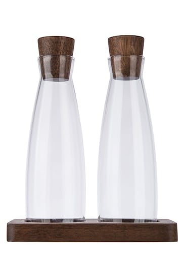 Artisan Street Clear Glass Oil And Vinegar Servers With Wooden Stand