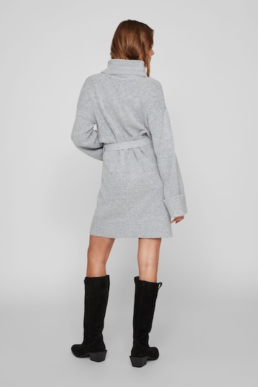 VILA Grey Long Sleeve High Neck Cosy Jumper Dress