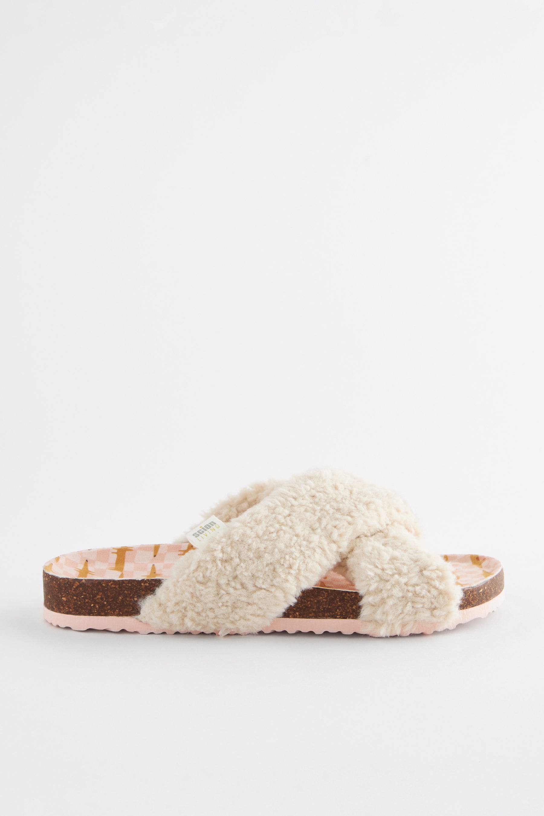 Buy Cream Borg Mr Fox Crossover Slider Slippers from Next Luxembourg