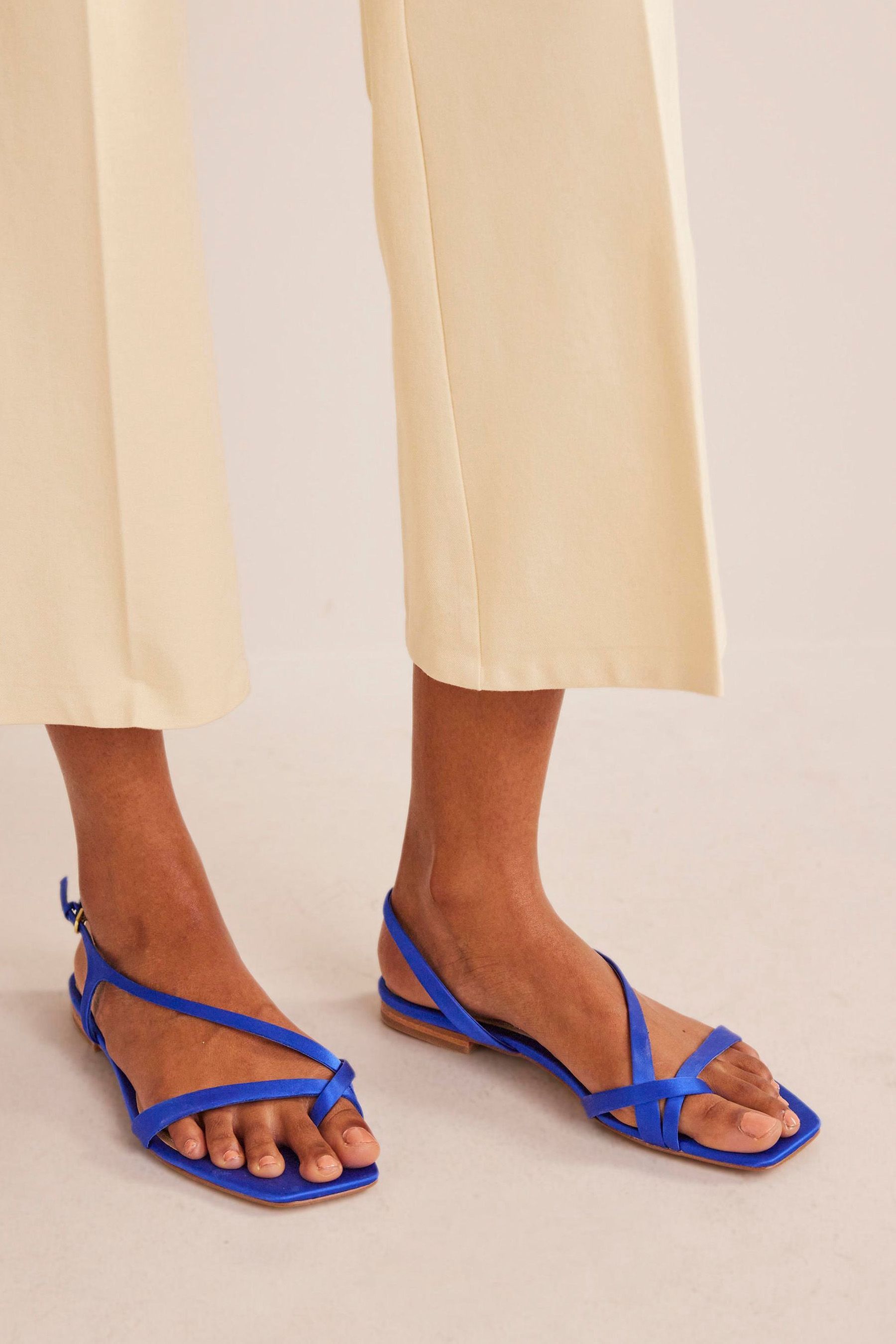 Buy Boden Blue Satin Toe Loop Flat Sandals from Next Luxembourg