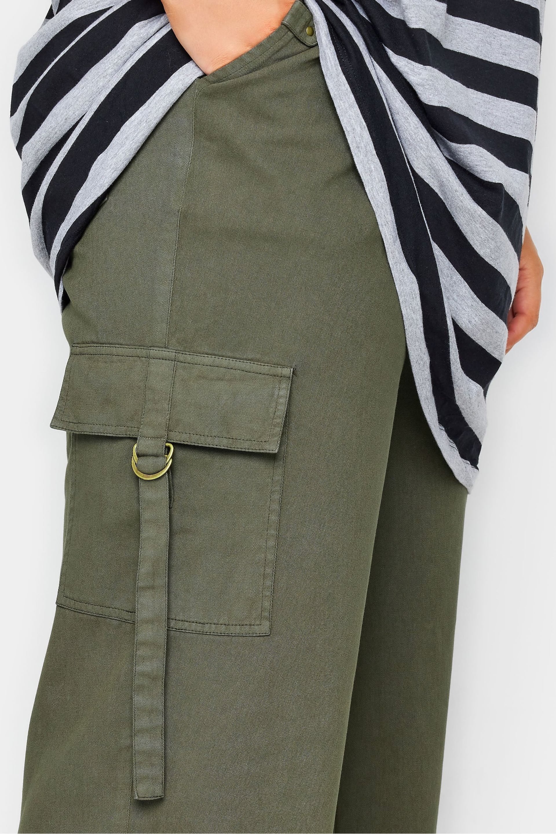 Yours Curve Green Twill Wide Leg Cargo Trousers - Image 3 of 3