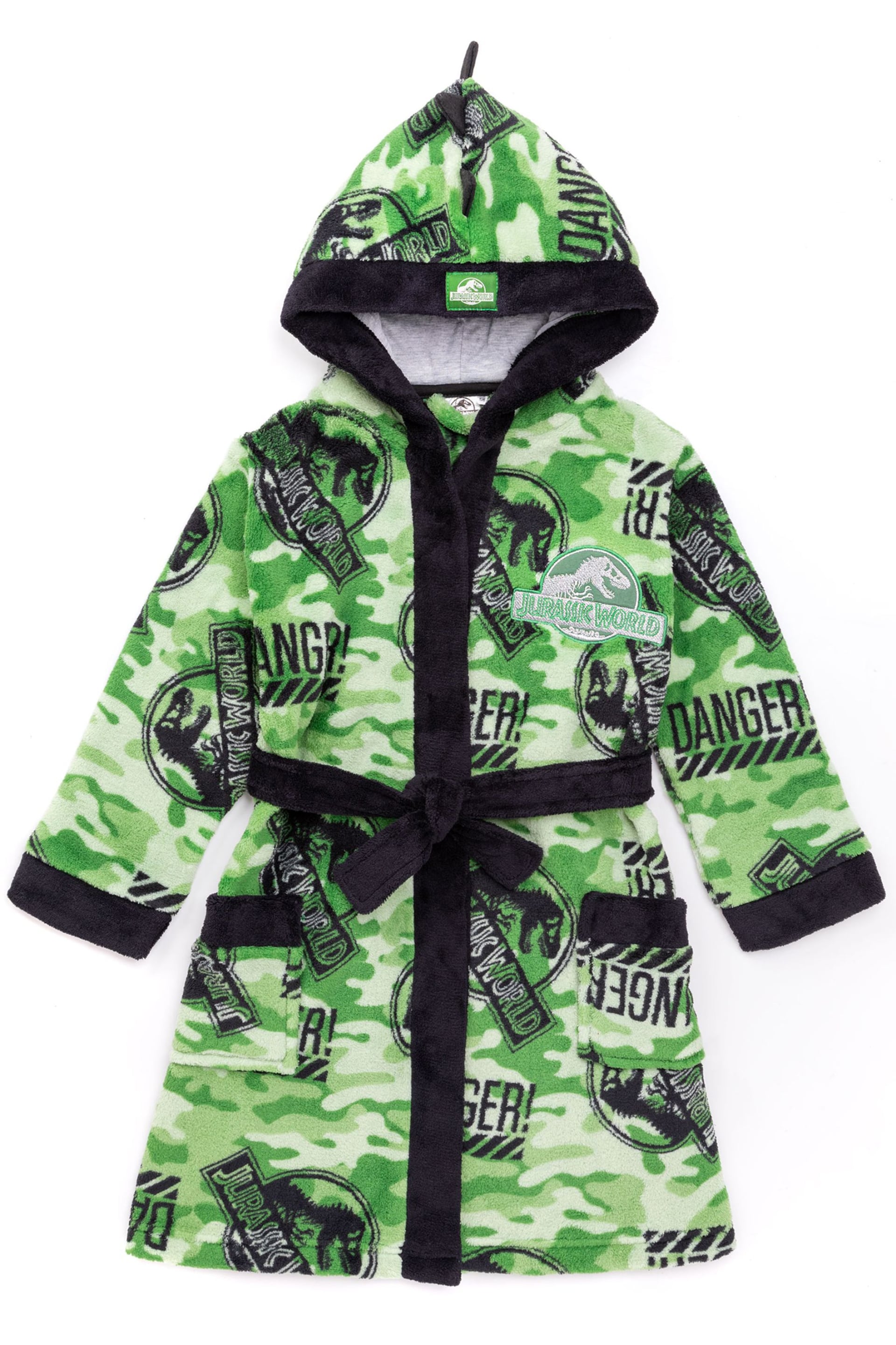 Vanilla Underground Green Jurassic Park Unisex Kids Fleece Dressing Gown Robe - Image 1 of 5