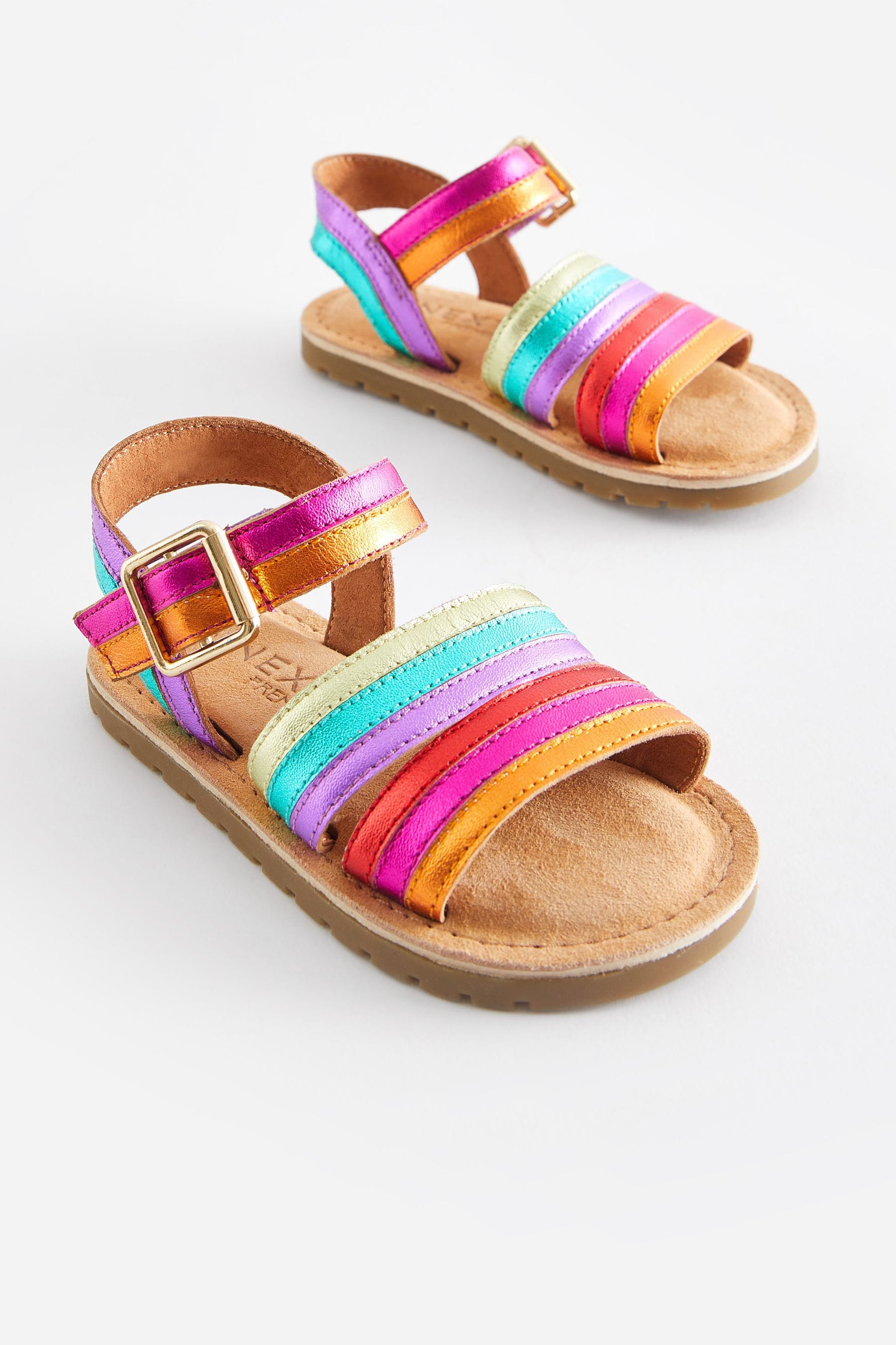 Buy Multi Wide Fit G Leather Stripe Sandals from Next Ireland