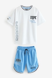 White/Blue NYC Mesh T-Shirt and Shorts Set (3-16yrs) - Image 1 of 3