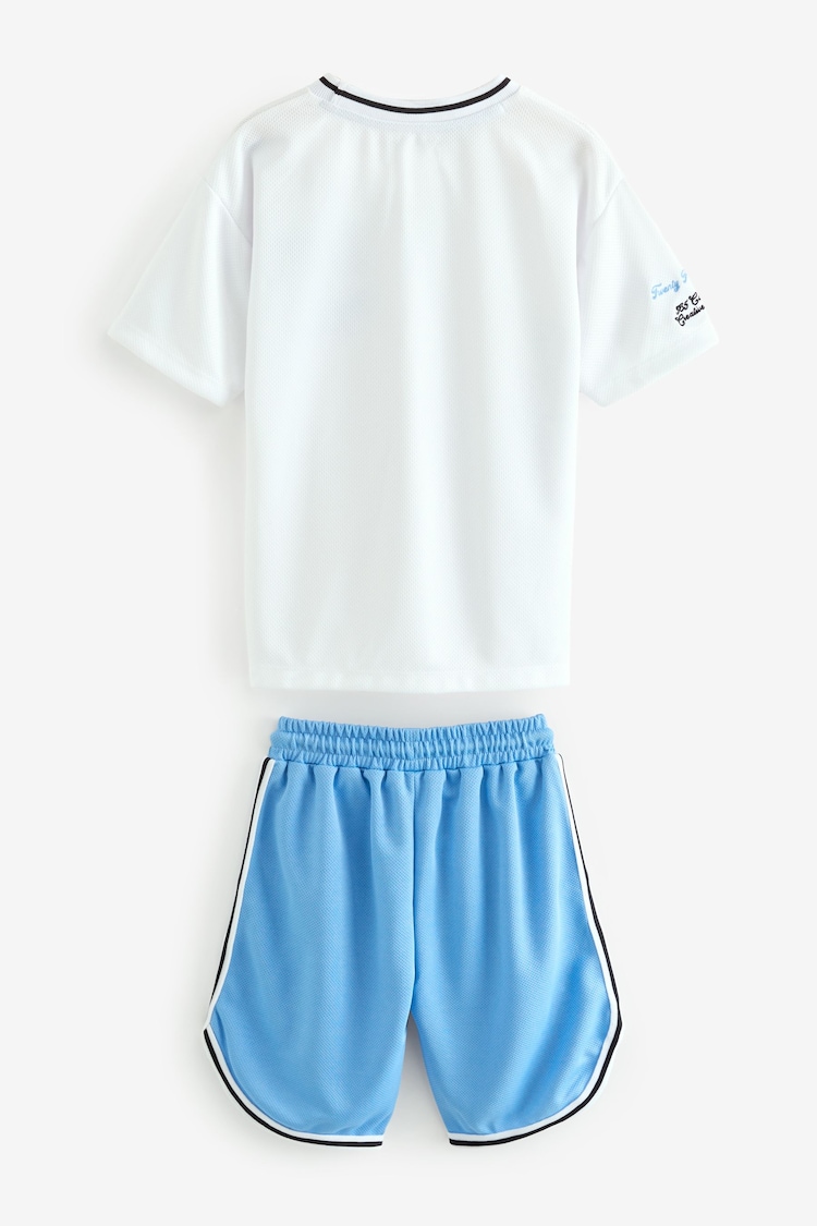 White/Blue NYC Mesh T-Shirt and Shorts Set (3-16yrs) - Image 2 of 3