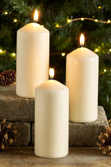Set of 3 Cream Unscented Pillar Candles