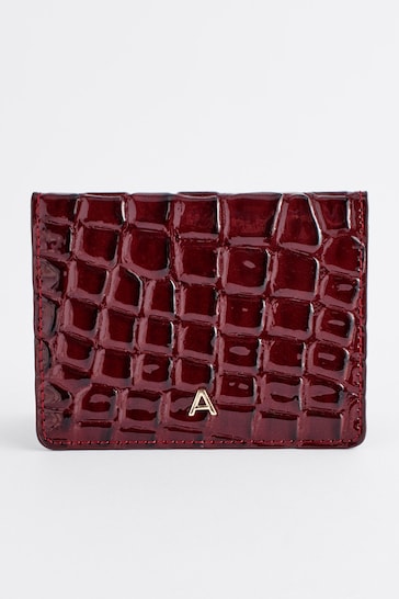 Wine Red Initial Croc Effect Card Holder