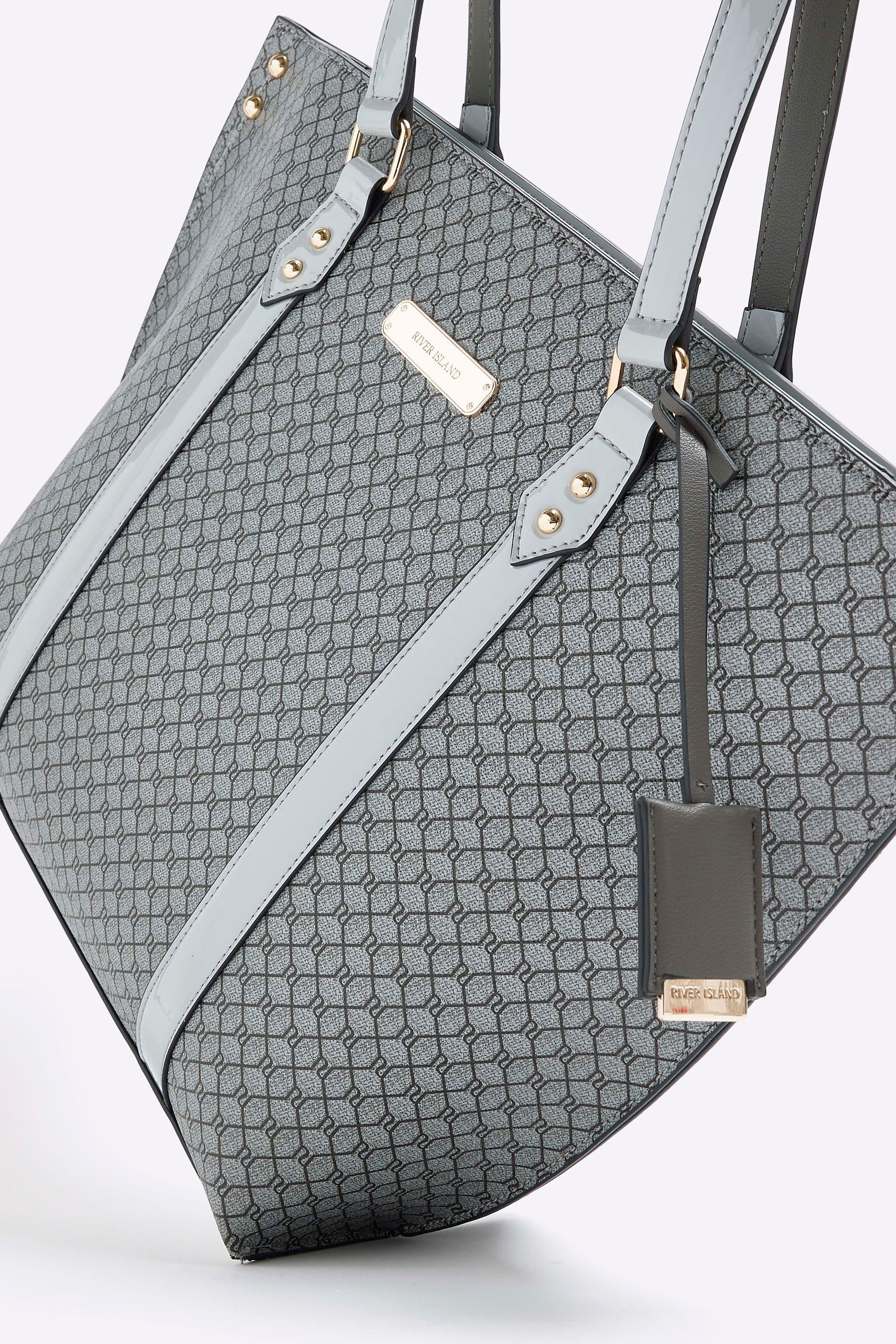 Grey ri monogram print shopper handbag outlet