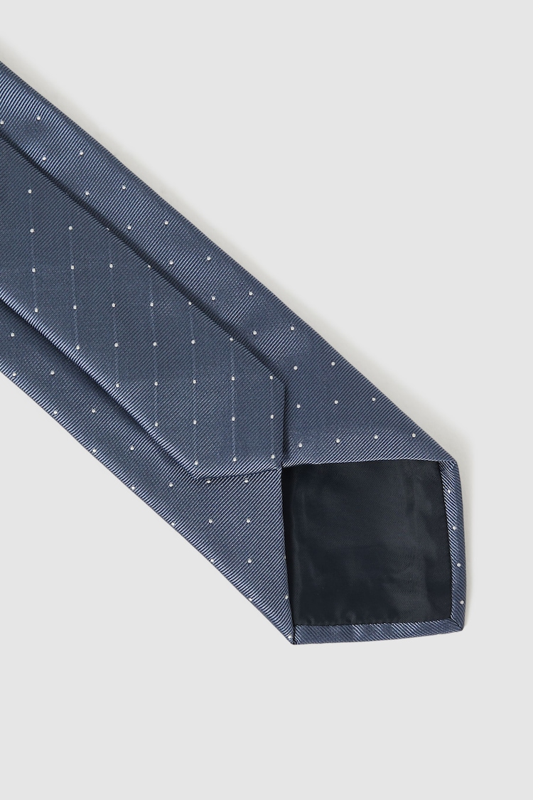 Reiss Airforce Blue Liam Silk Polka Dot Tie - Image 5 of 5