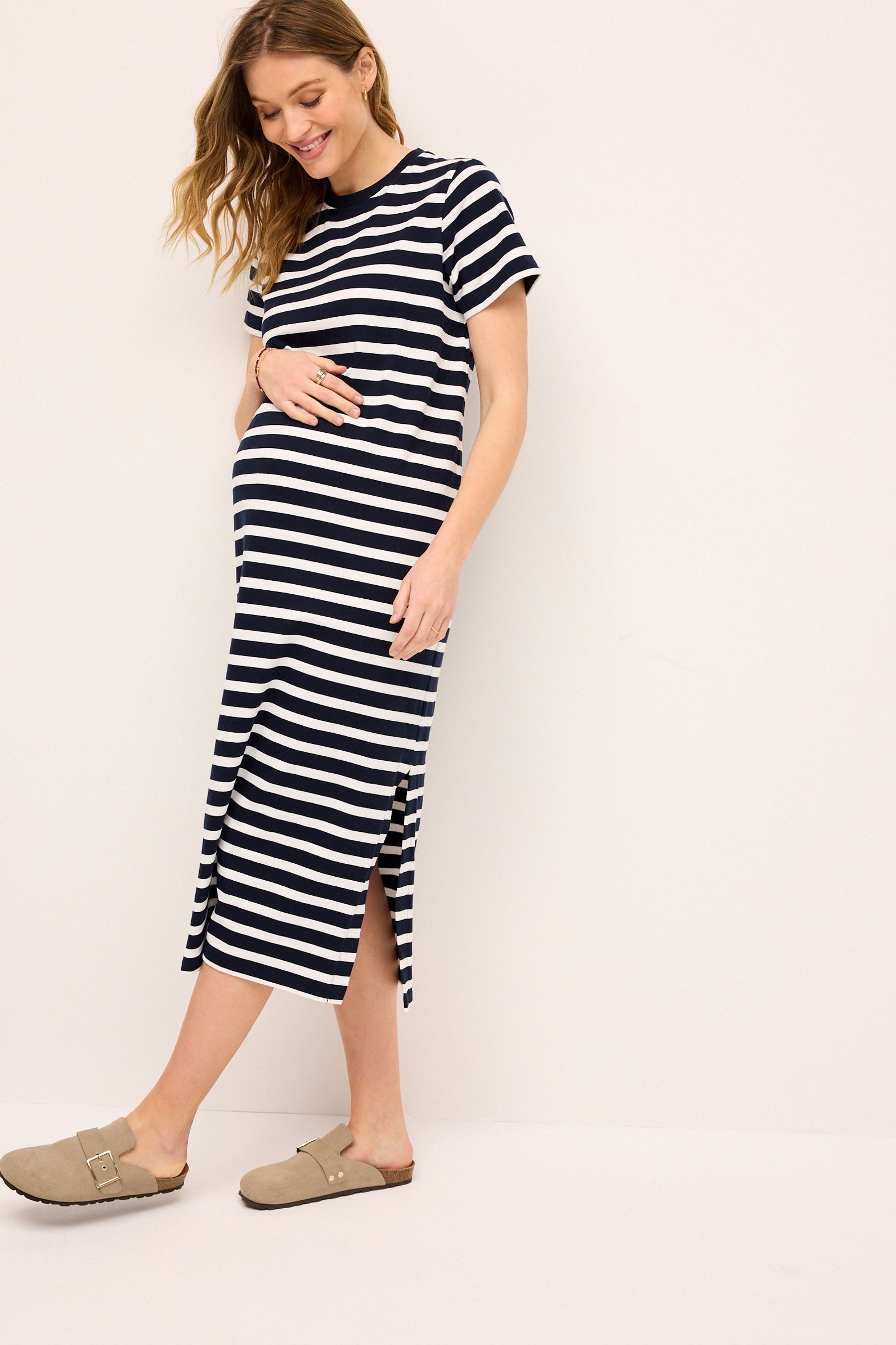 Buy Navy Blue Maternity Stripe T Shirt Dress from Next Luxembourg