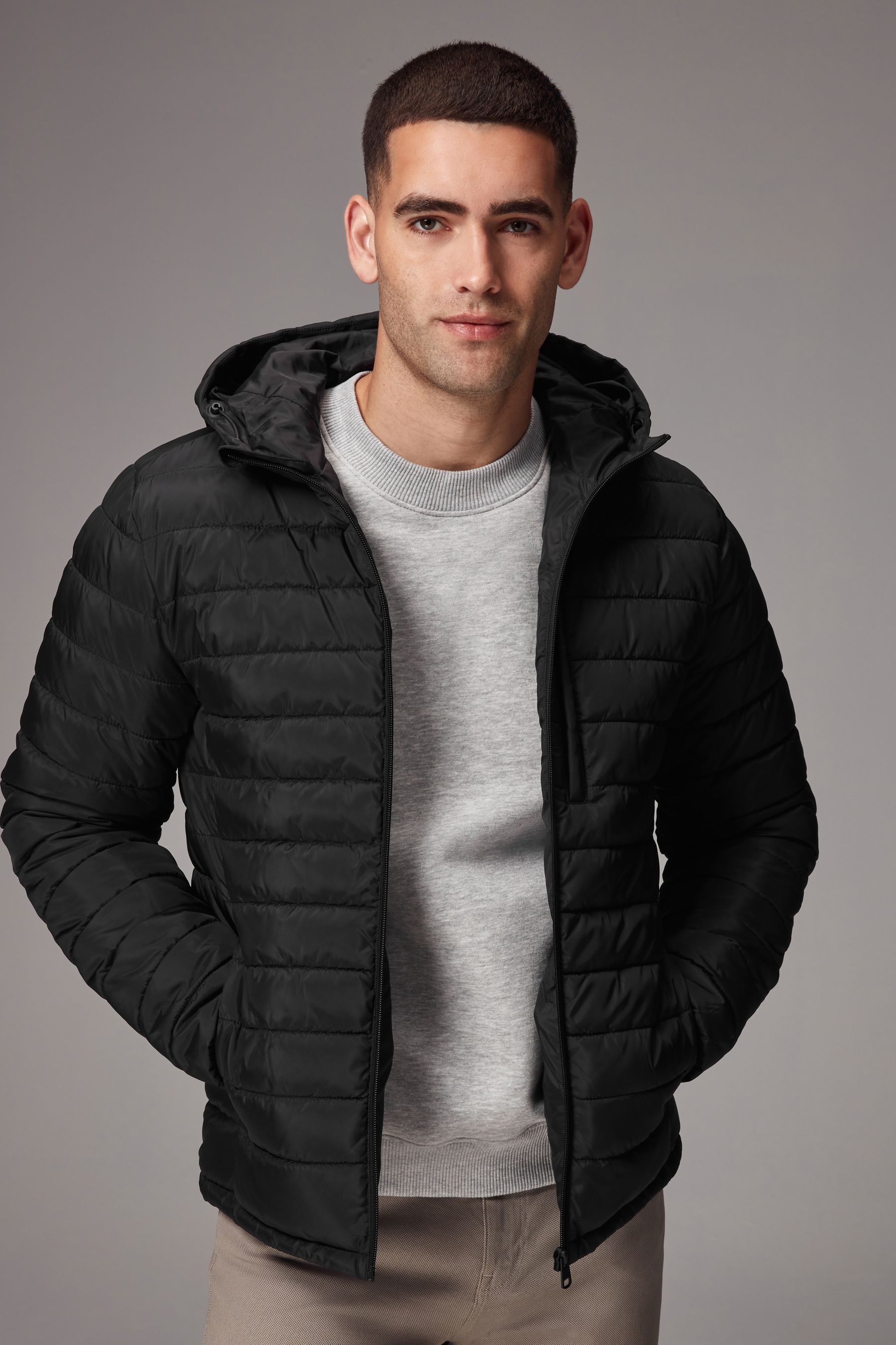 Black lightweight padded jacket discount