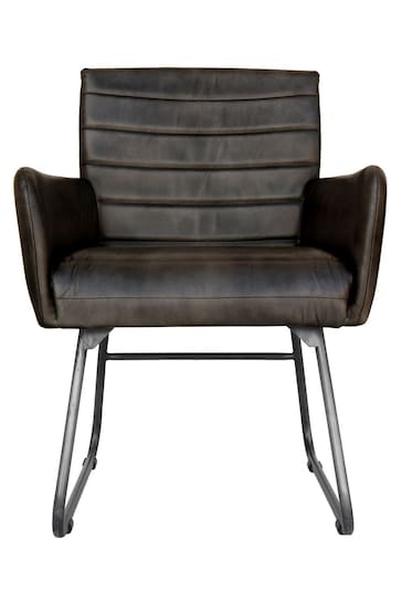 K Interiors Grey Elsdon Geniune Leather & Iron Carver Dining Chair