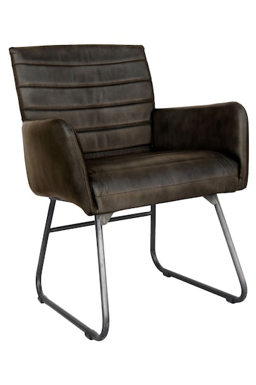 K Interiors Grey Elsdon Geniune Leather & Iron Carver Dining Chair