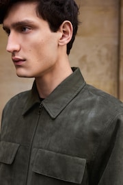 Green Faux Suede Collared Shacket - Image 4 of 9