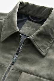 Green Faux Suede Collared Shacket - Image 7 of 9