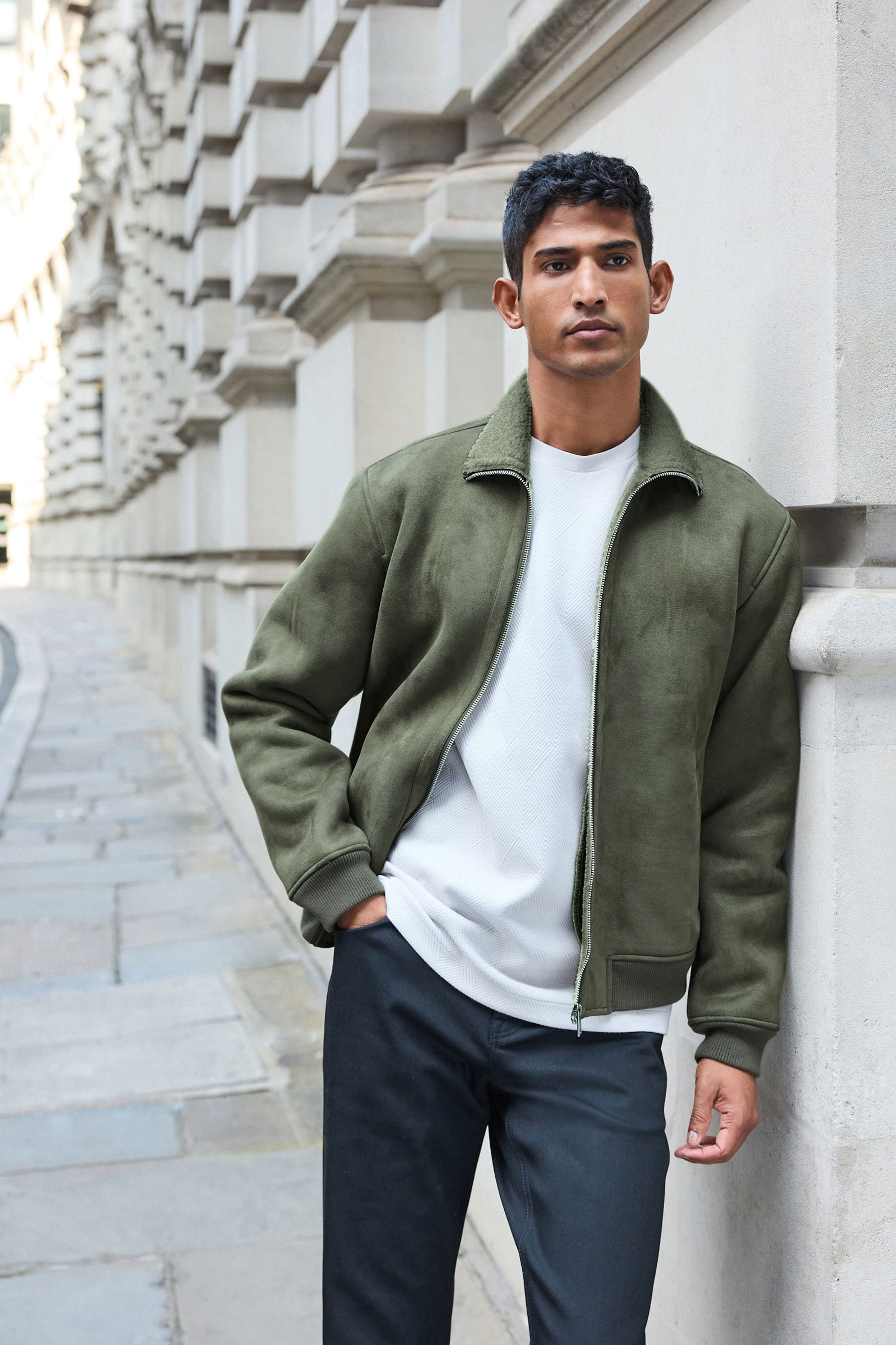 Green faux jacket shop
