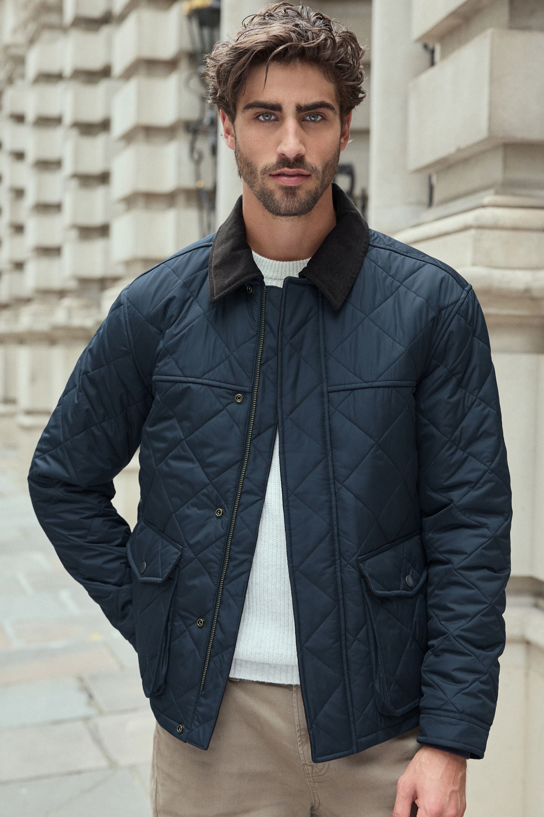 Mens quilted jacket corduroy collar hotsell