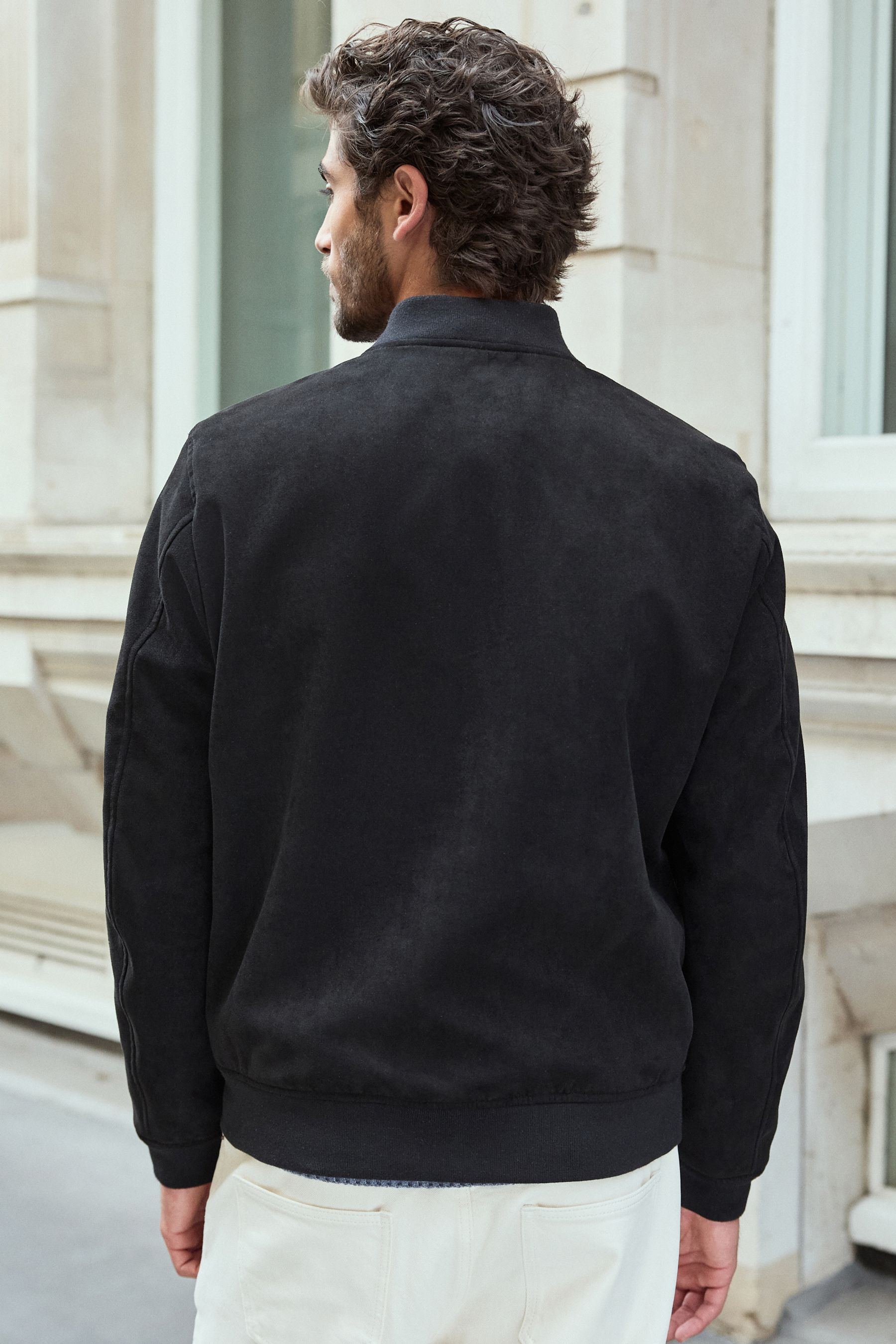 Black Faux Suede Bomber Jacket