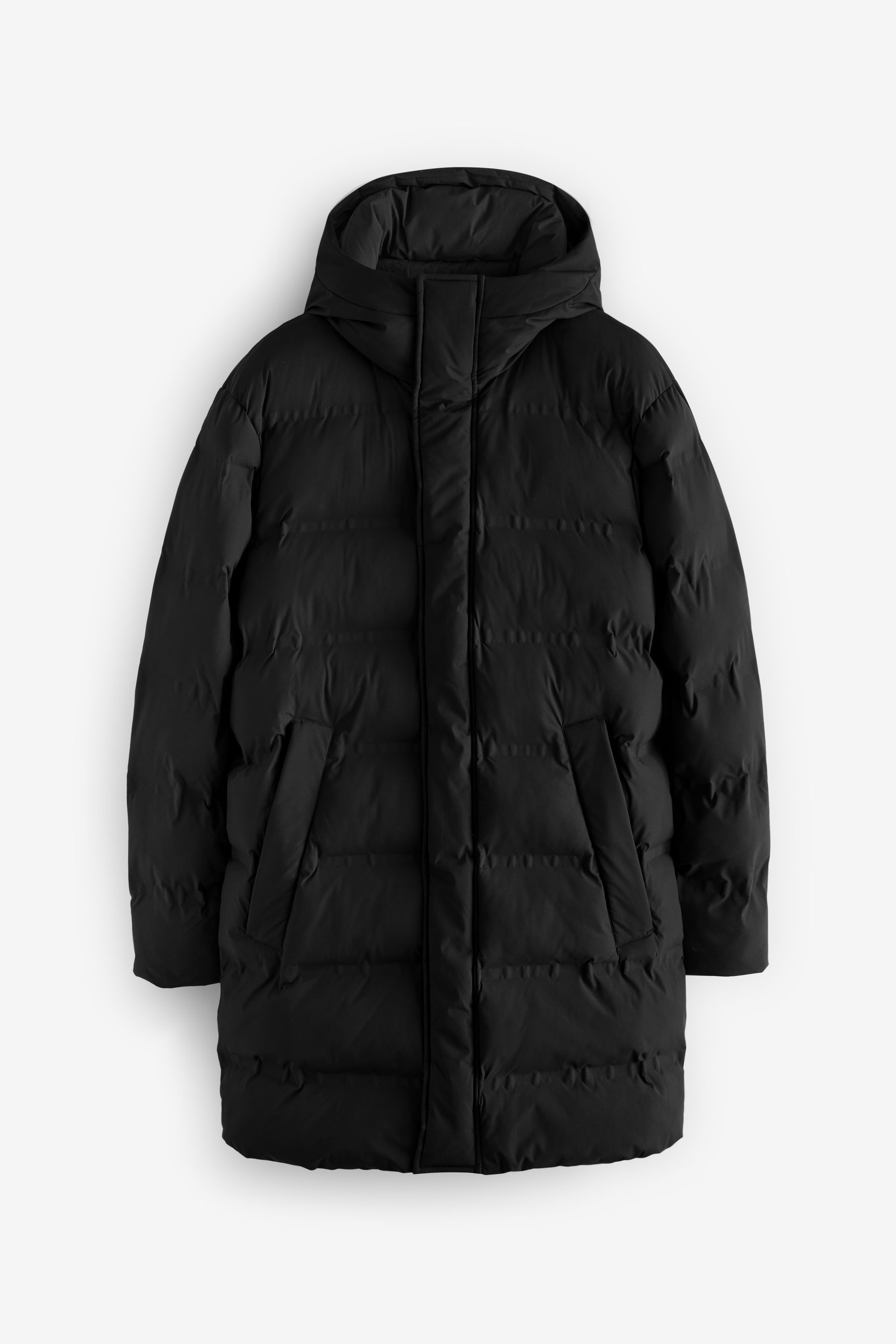 Buy Black Long Length Shower Resistant Hooded Puffer Coat from the Next UK online shop