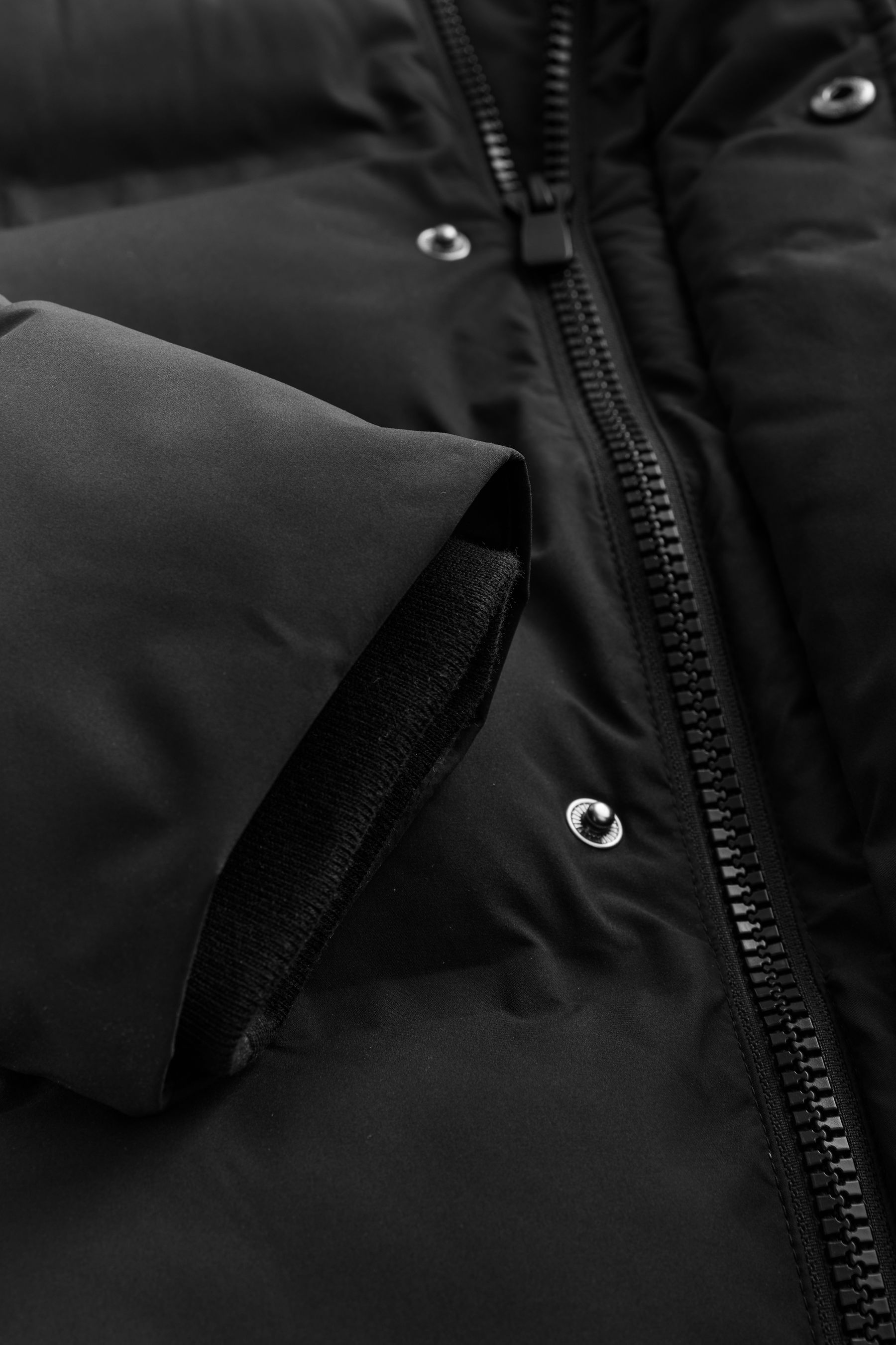 Buy Black Long Length Shower Resistant Heatseal Hooded Puffer Coat from