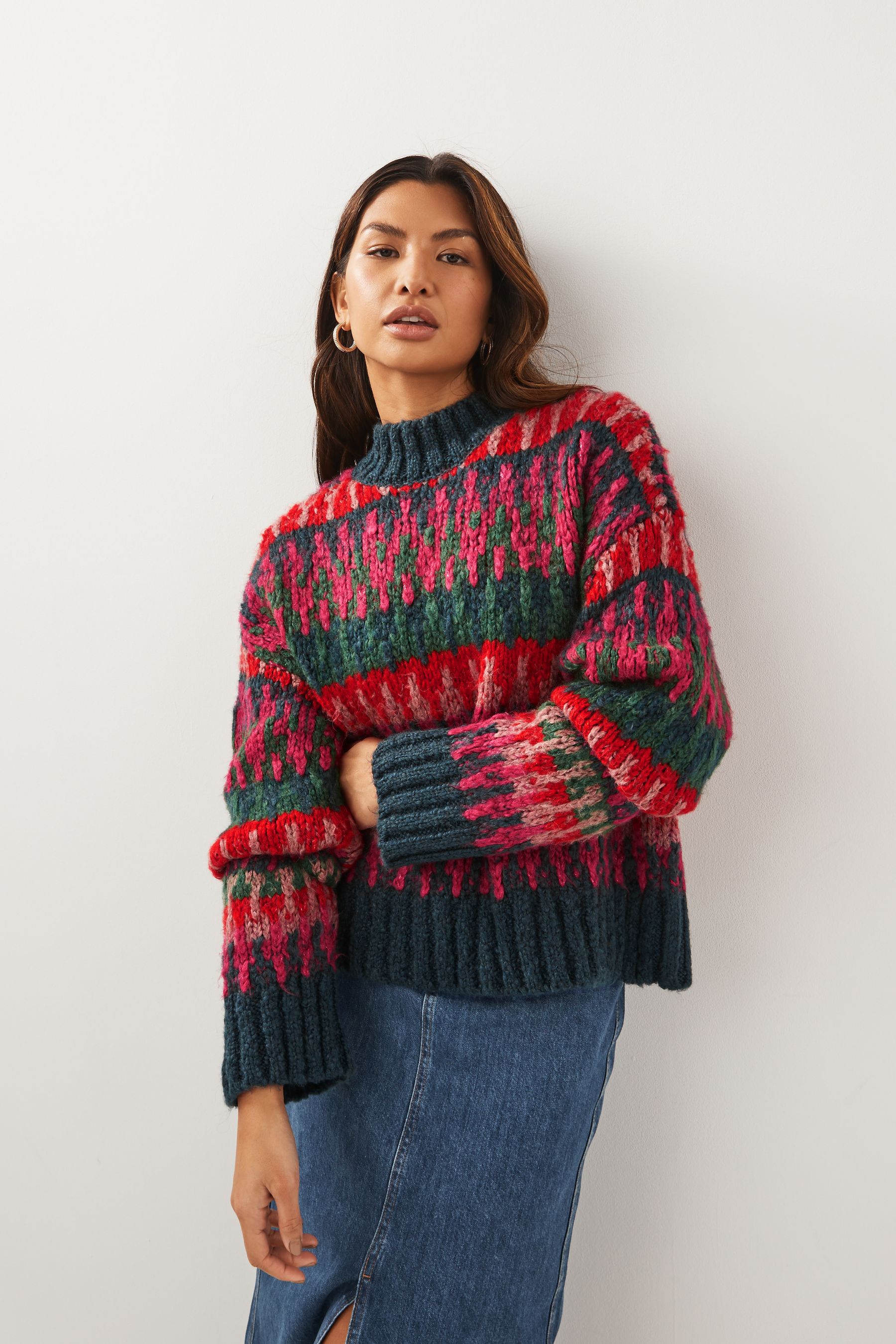 Buy Multicolour Stripe High Neck Ribbed Jumper from Next Luxembourg