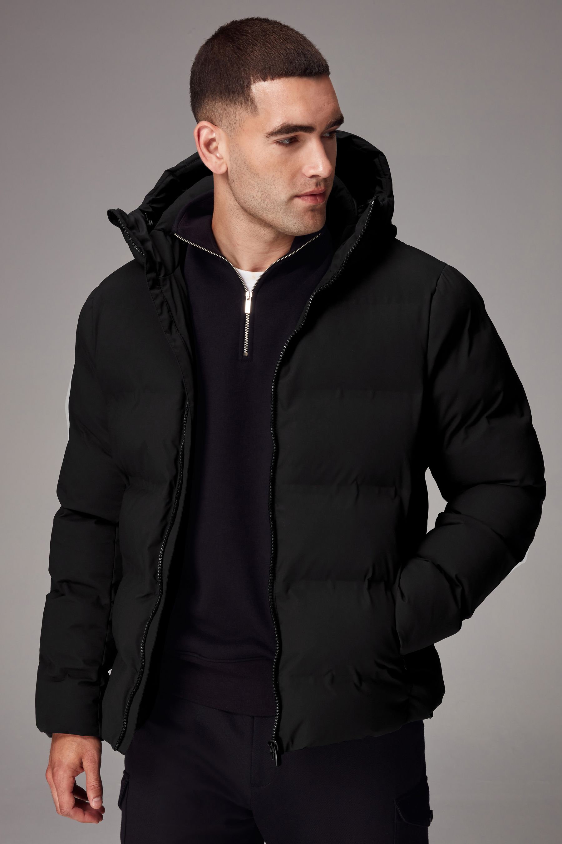 Buy Black Regular Length Shower Resistant Heatseal Hooded Puffer Coat from the Next UK online shop