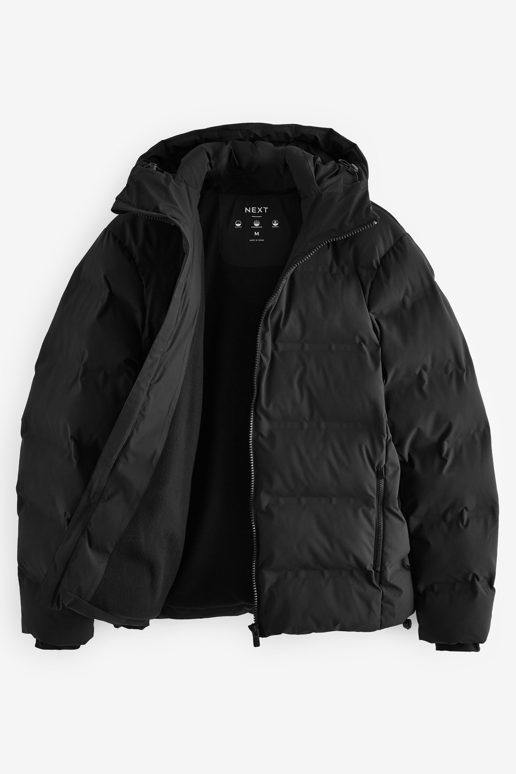 Buy Black Regular Length Shower Resistant Heatseal Hooded Puffer Coat from the Next UK online shop