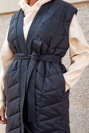 Black Longline Tie Waist Padded Gilet - Image 5 of 7