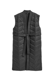 Black Longline Tie Waist Padded Gilet - Image 6 of 7