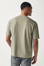 Charcoal/Sage/White Relaxed Fit Heavyweight 100% Cotton T-Shirts 3 Pack - Image 4 of 14