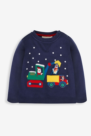 JoJo Maman Bébé Navy Blue Santa in a Digger Appliqué Sweatshirt