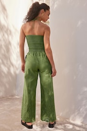 Khaki Green Shirred Bandeau Broderie Jumpsuit - Image 3 of 7