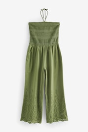 Khaki Green Shirred Bandeau Broderie Jumpsuit - Image 6 of 7