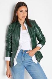 Long Tall Sally Green Faux Leather Funnel Neck Jacket - Image 2 of 5