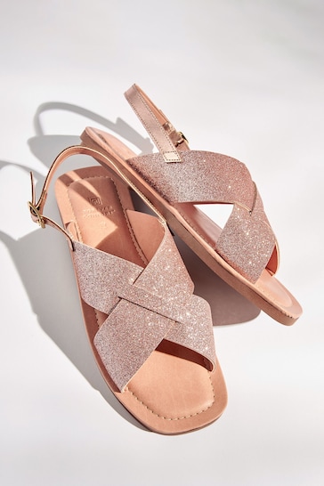 Rose Gold Heel tab helps prevent the sock from slipping into your running shoe Forever Comfort® Crossover Leather Sandals