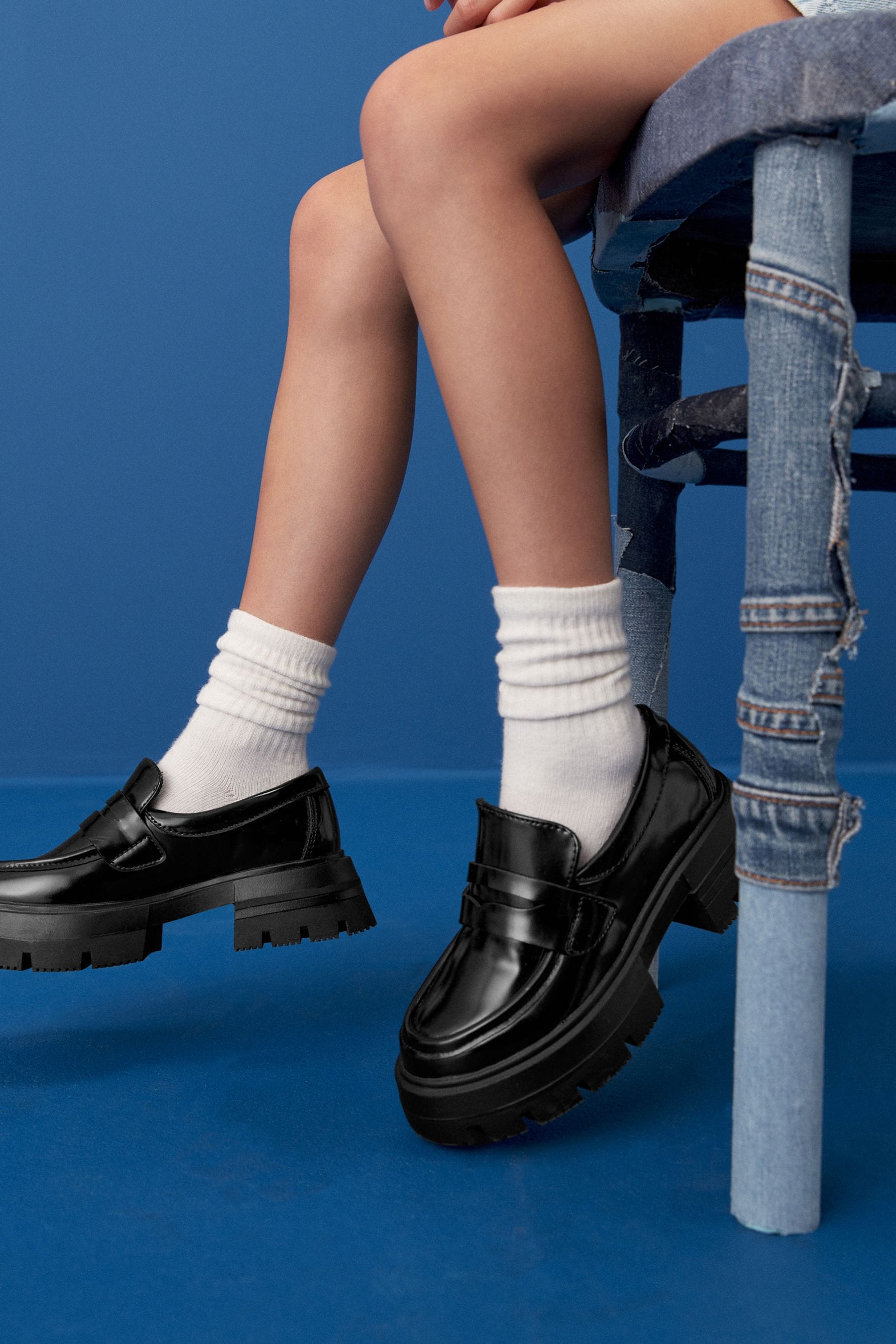 Black Patent Chunky School Shoes