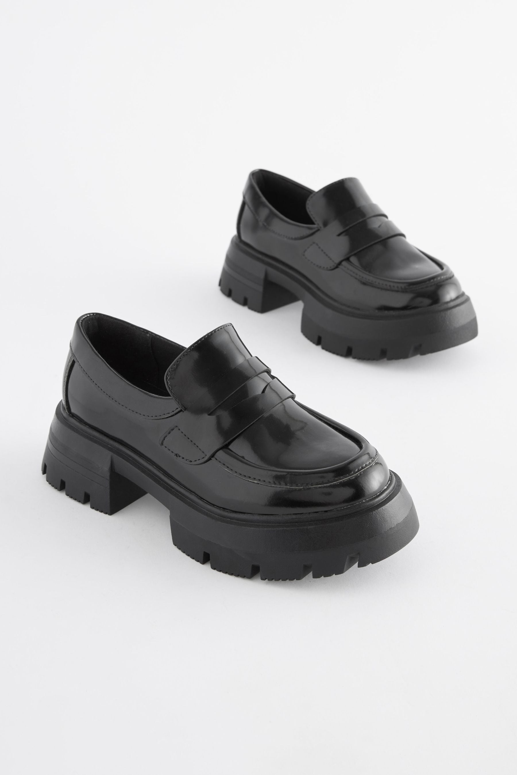 Black patent chunky shoes shop
