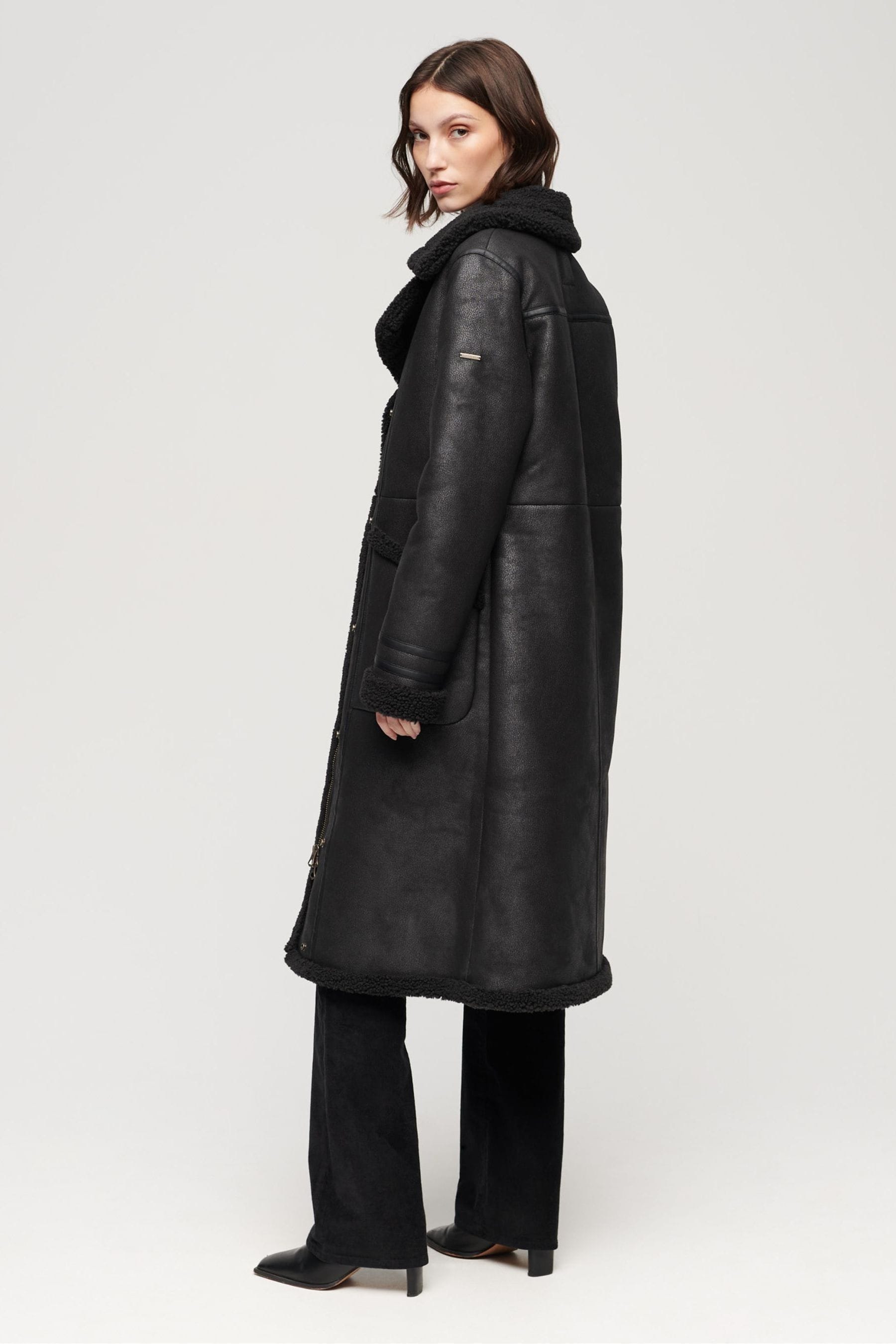 Buy Superdry Black 100 Cotton Faux Shearling Longline Coat from the Next UK online shop