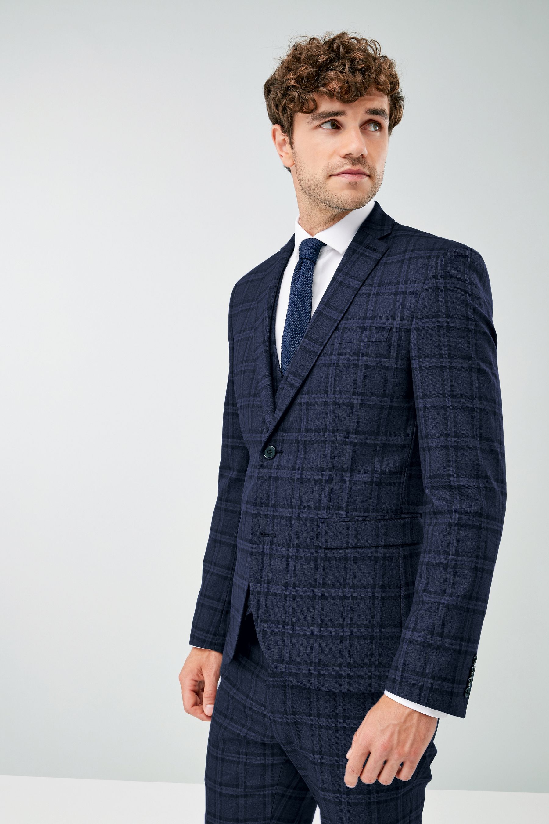 Buy Blue Skinny Fit Check Suit Jacket from Next Luxembourg