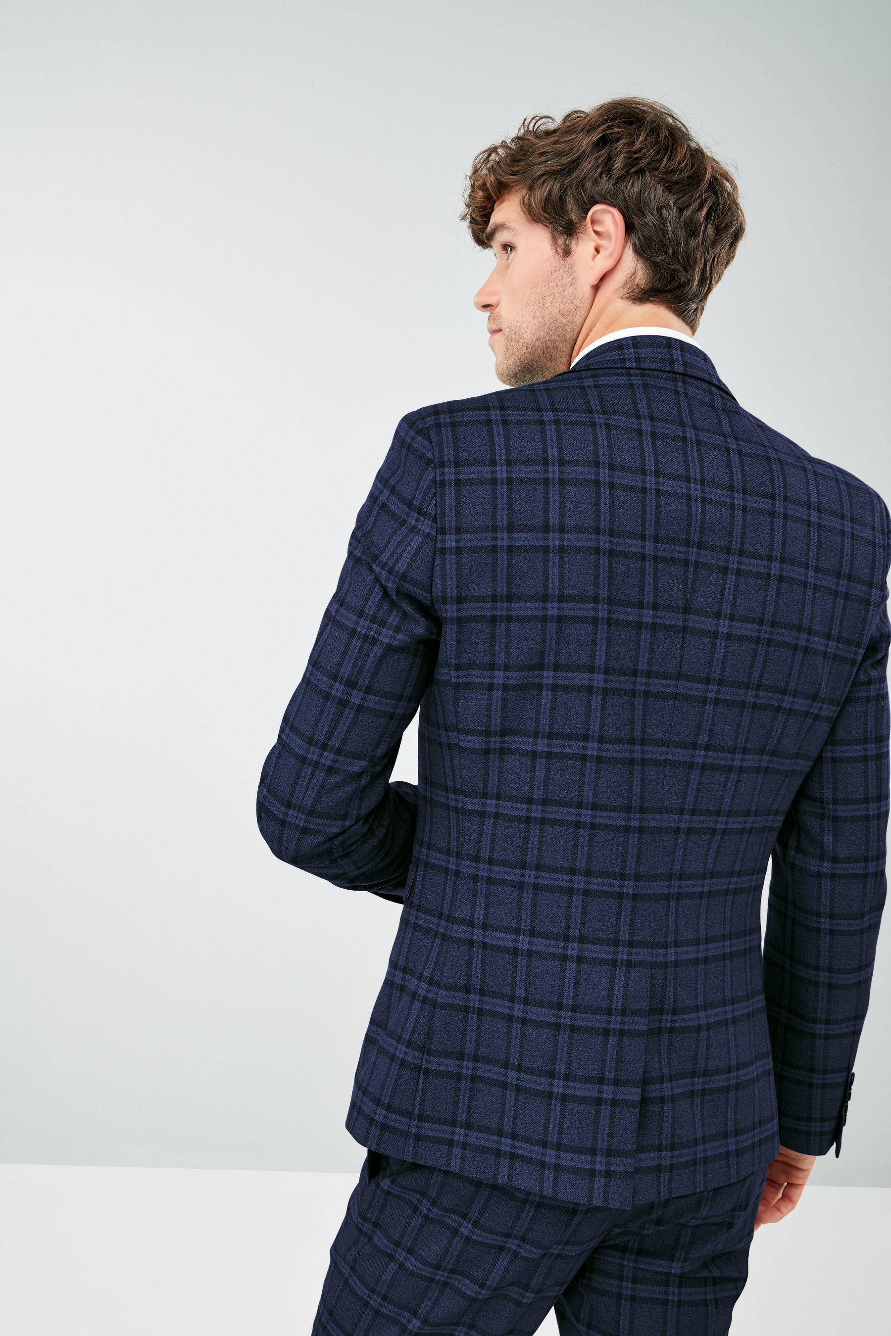 Buy Blue Skinny Fit Check Suit Jacket from Next Ireland
