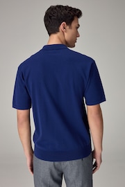 Cobalt Blue Knitted Regular Fit Zip Polo Shirt - Image 3 of 8
