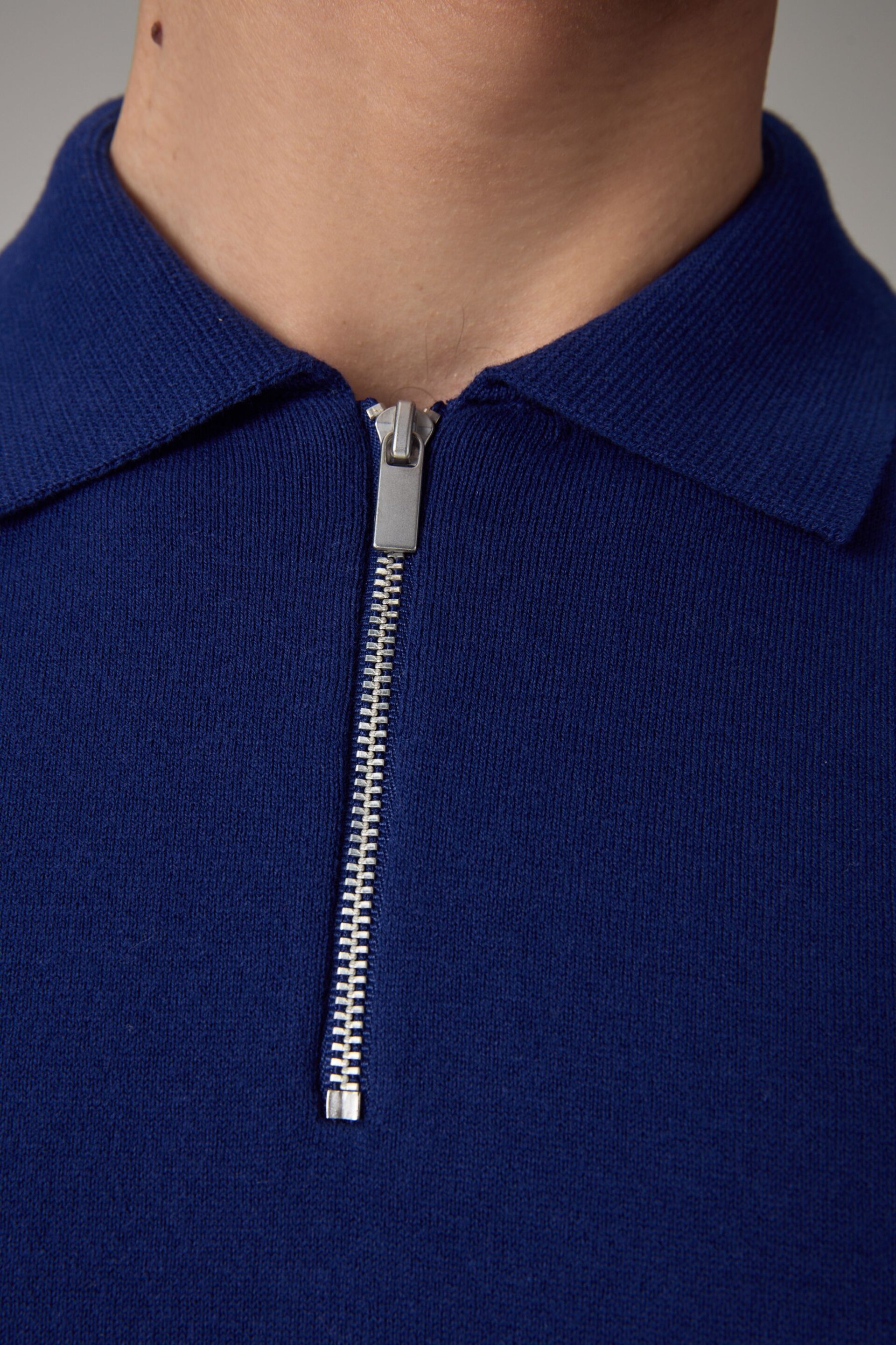 Cobalt Blue Knitted Regular Fit Zip Polo Shirt - Image 5 of 8