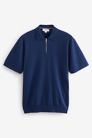 Cobalt Blue Knitted Regular Fit Zip Polo Shirt - Image 6 of 8