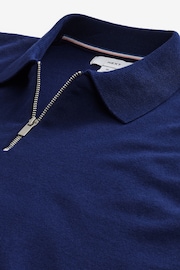 Cobalt Blue Knitted Regular Fit Zip Polo Shirt - Image 7 of 8