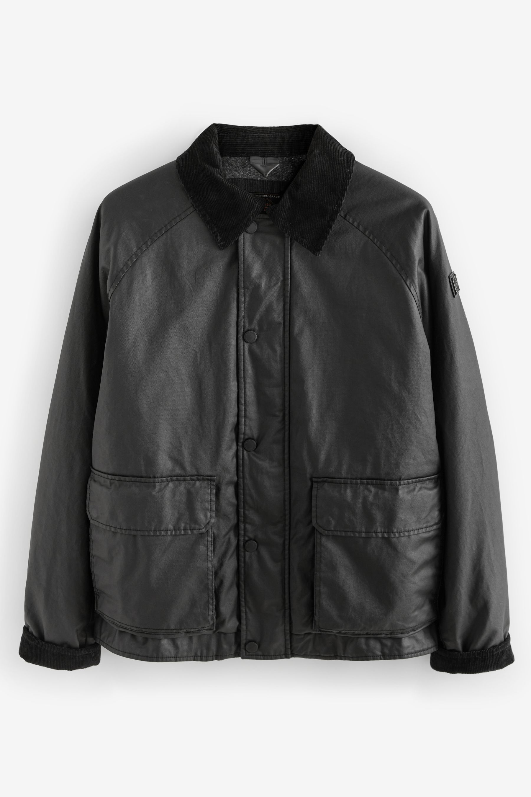 Black Faux Wax Cord Collar Jacket