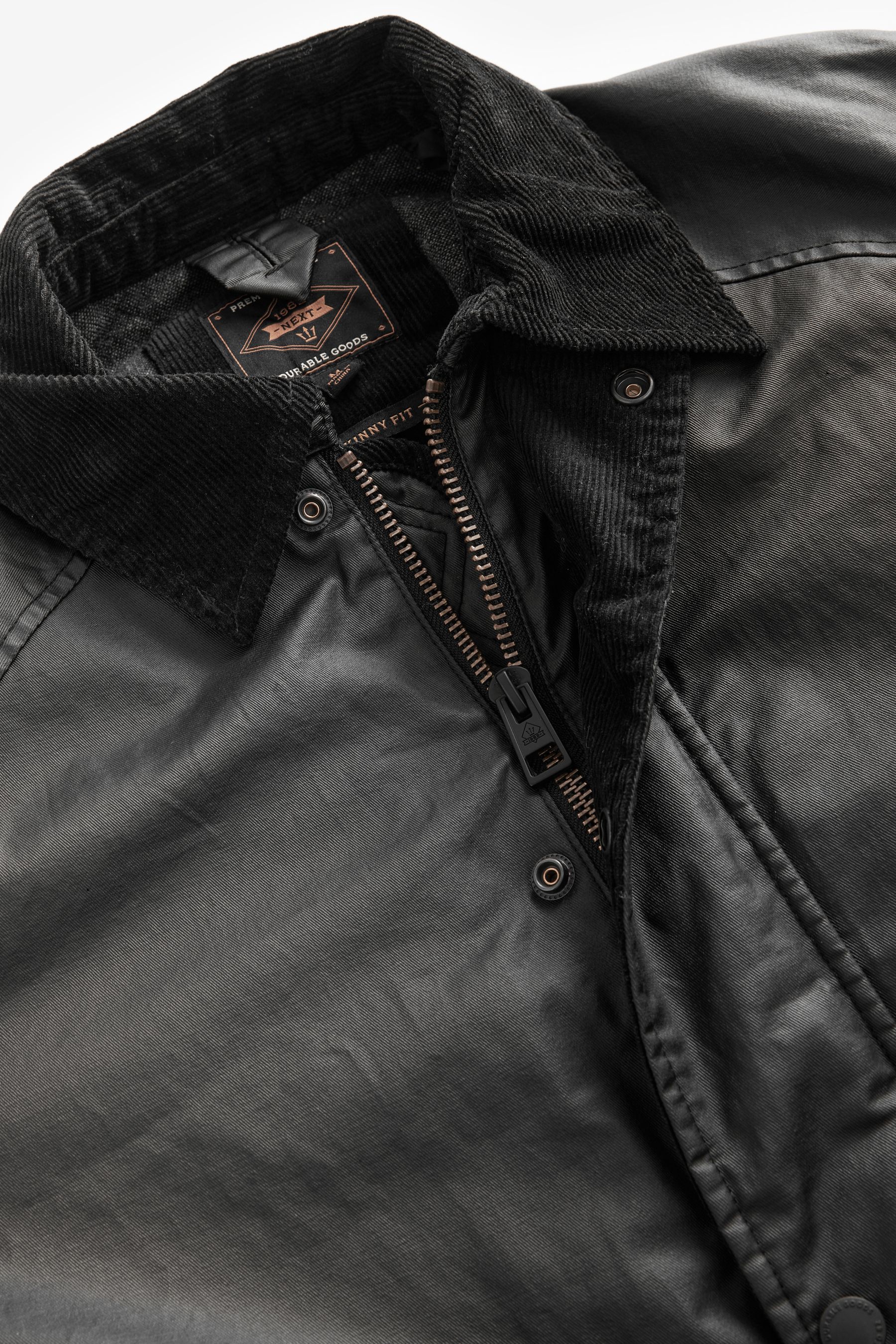 Black Faux Wax Cord Collar Jacket