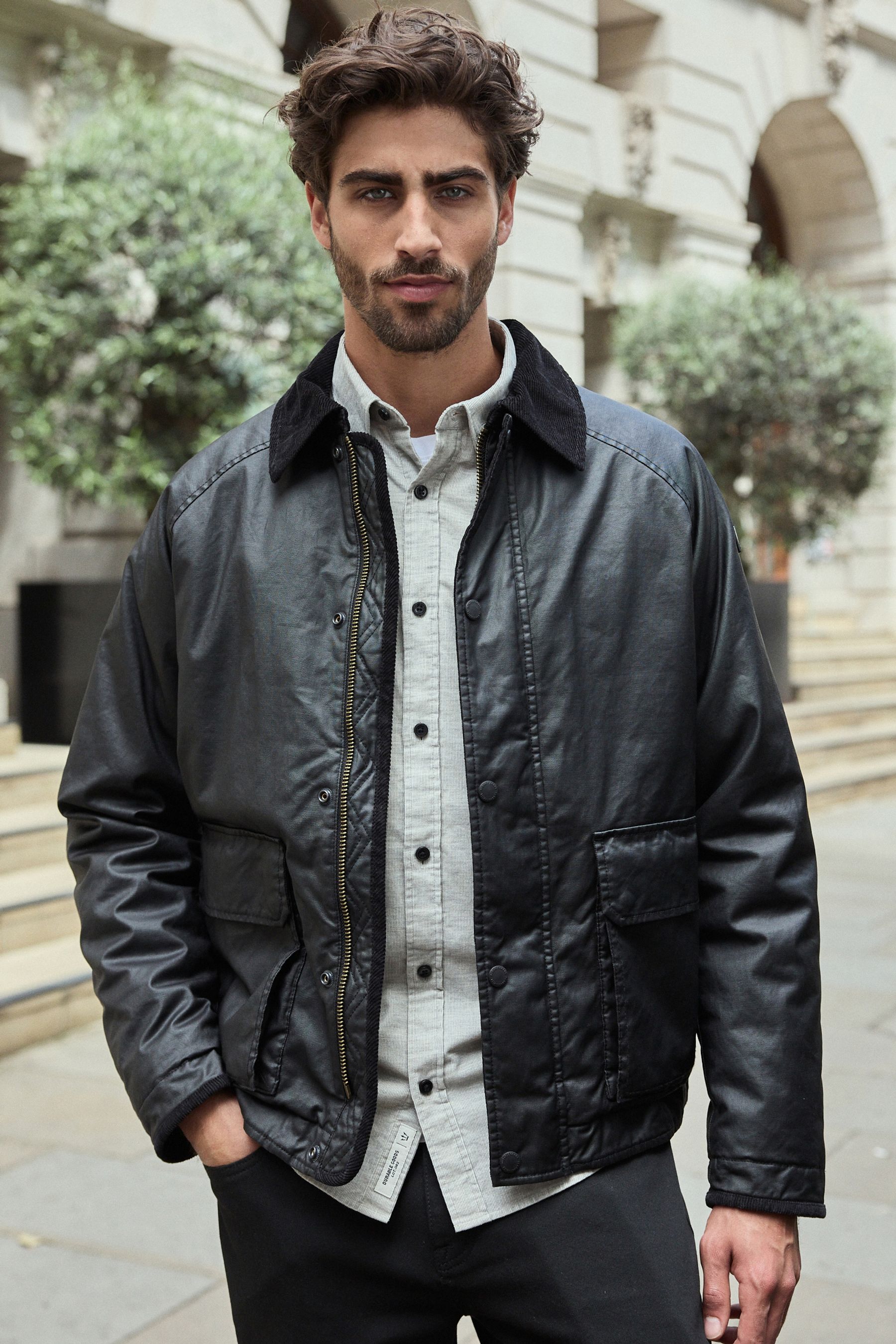 Buy Black Faux Wax Cord Collar Jacket from Next Luxembourg